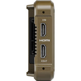 HDMI IN and OUT panel on tan 5.2 in monitor recorder