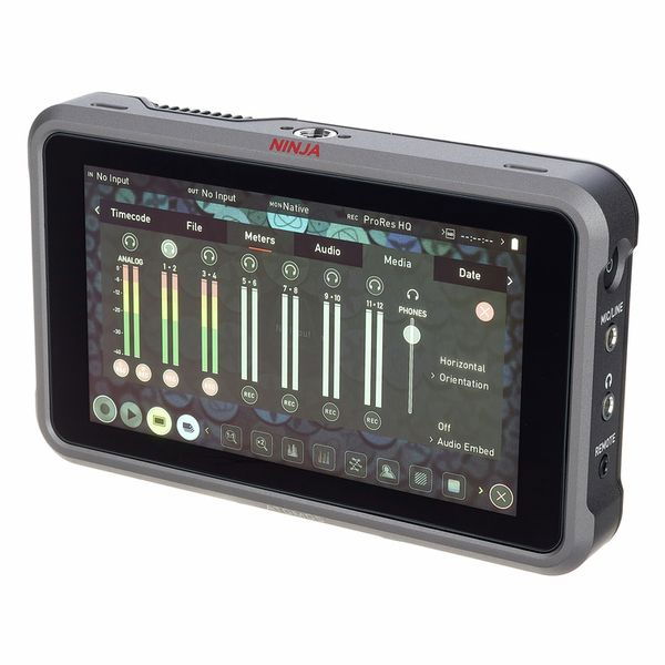 Ninja V+ recorder with touchscreen display and audio meters