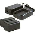 Dark gray power kit with charger base, cable, and removable battery pack