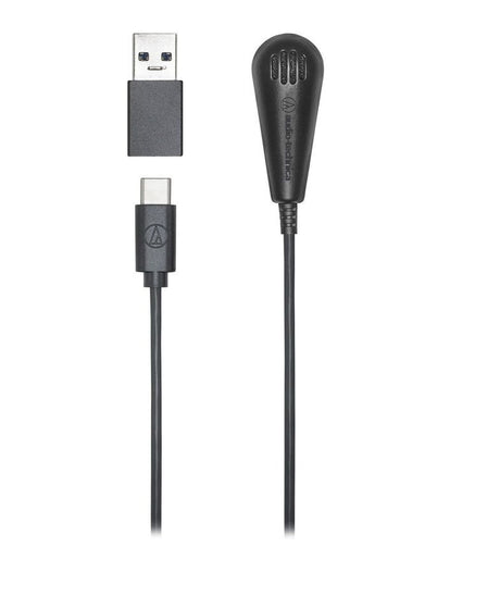 Black USB microphone with cable and USB plug