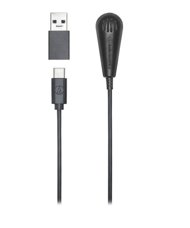 Black USB microphone with cable and USB plug