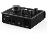 Back panel view of black USB audio interface with MIC/LINE 48V ports