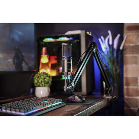 USB condenser microphone on base with boom arm mount