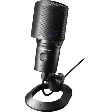 Black USB condenser mic with stand and attached cable