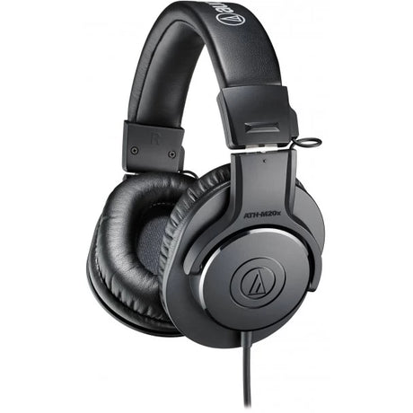Black over-ear ATH-M20x wired headphones with padded headband and earcups