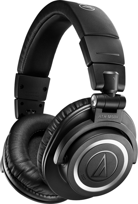 Black over-ear Bluetooth headphones with cushioned headband and padded ear cups
