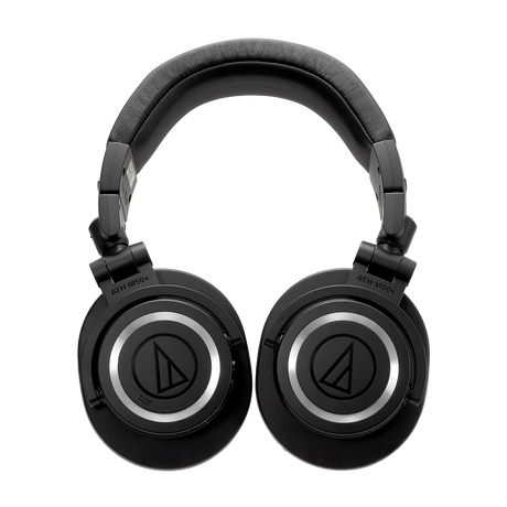 Pair of black over-ear Bluetooth headphones with illuminated ring on ear cups