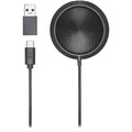 Omnidirectional USB microphone with round mesh grille and stand base