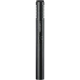 Black stereo condenser microphone with grille and on/off switch