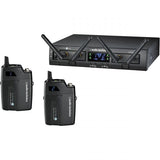 Wireless microphone set with rack receiver and two handheld transmitters with antennas