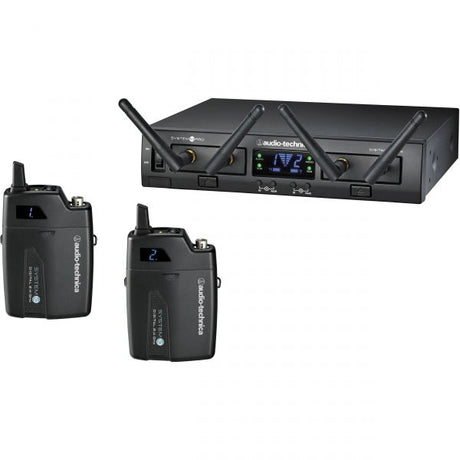 Wireless microphone set with rack receiver and two handheld transmitters with antennas