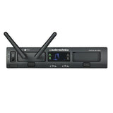 Digital wireless receiver with four antennas standing upright and LCD displays
