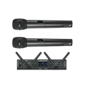 Wireless digital microphone set: two handheld mics and receiver with antennas