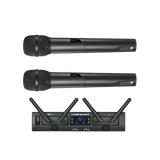 Wireless digital microphone set: two handheld mics and receiver with antennas