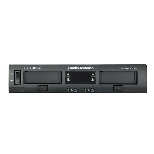 Digital wireless receiver front panel with two display screens and controls