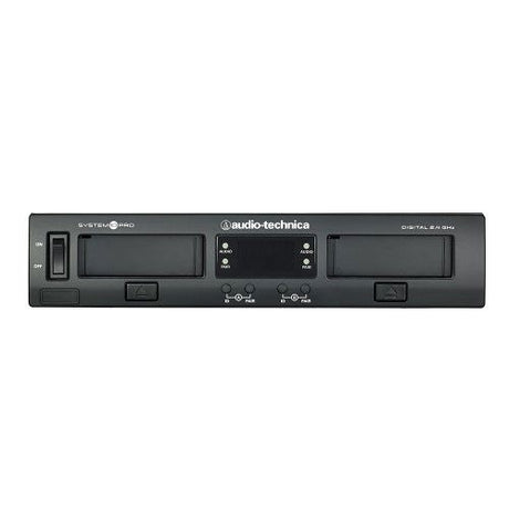 Digital wireless receiver front panel with two display screens and controls