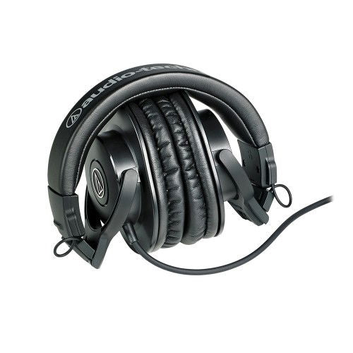 Căști audio cu pernă pentru urechi negre și cupă neagră, vedere laterală, cablu inclus