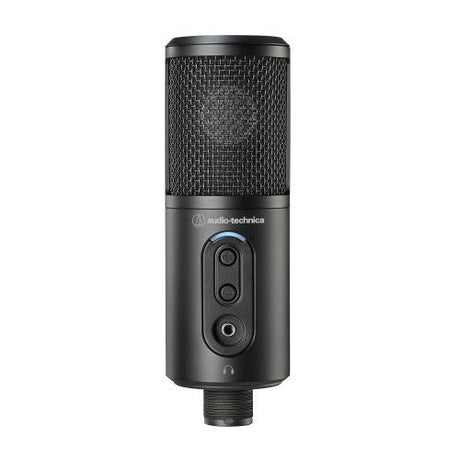 USB microphone front view with mesh top and control buttons