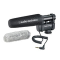 Cardioid stereo/mono shotgun microphone with foam windscreen and coiled cable