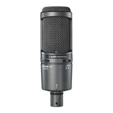 Black USB condenser microphone front view with grille and control area