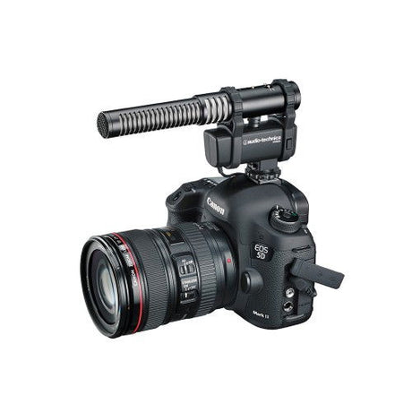 Cardioid stereo/mono microphone mounted on camera body with mic holder