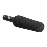 Black shotgun microphone windscreen close-up