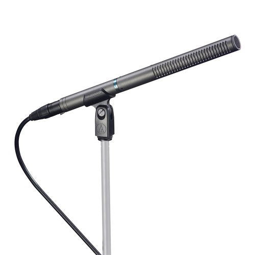 AT897 shotgun microphone with stand, long barrel design