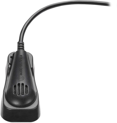 Black USB microphone cradle with cable, close-up from rear