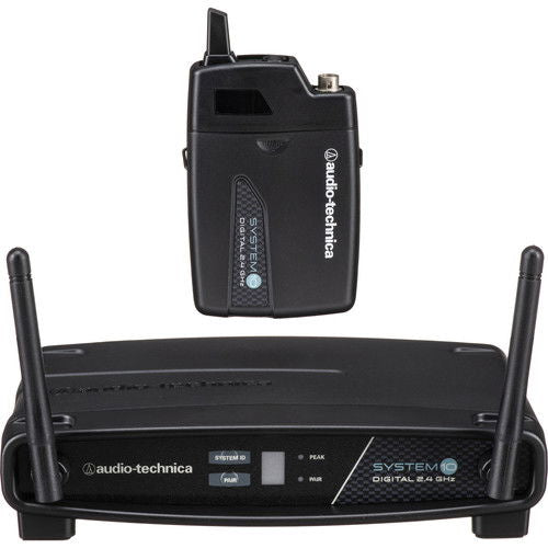 Back view wireless handheld transmitter and receiver base with antennas, black