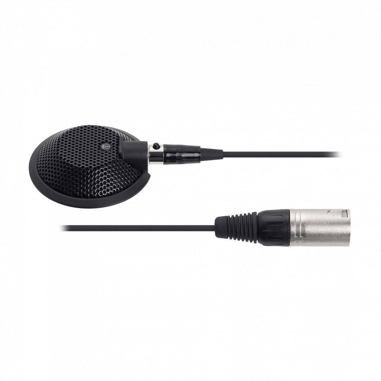 Omnidirectional tabletop microphone, round grille with XLR-style cable connection