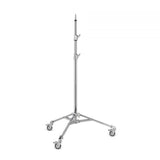 Aluminum roller base frame with tall center post and four caster wheels
