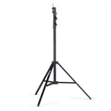 Black double riser light stand on tripod base, extended pole with mounting hardware