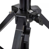 Black double-riser stand bracket with wing knobs and mounting plate, close-up