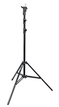 Black double-riser light stand with tripod legs and clamps, up to 350 cm