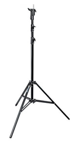 Black double-riser light stand with tripod legs and clamps, up to 350 cm