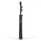 Black light stand with double riser and upper mounting bracket, side view