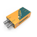 Mini 3G-SDI to HDMI converter side with HDMI OUT label and USB power, orange/green