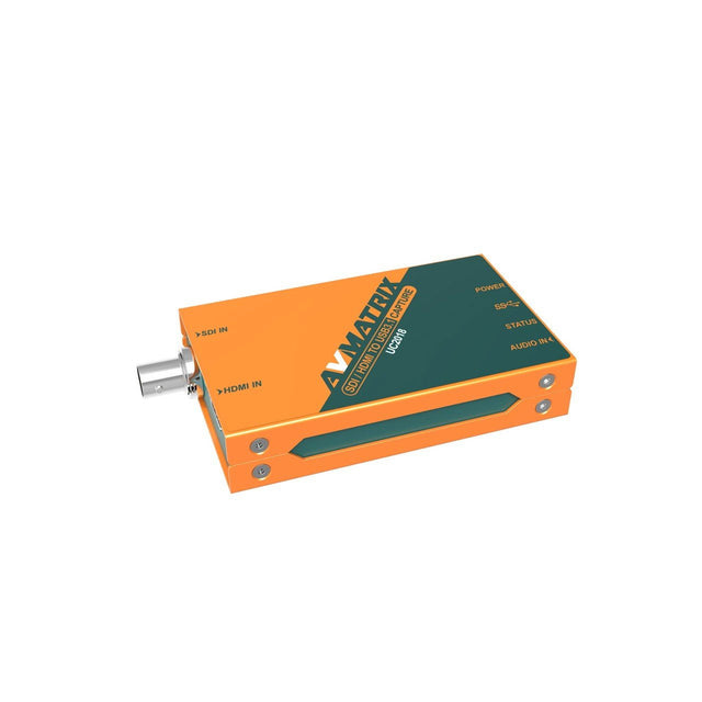 UC2018 HDMI/SDI capture card, USB-C 3.1; orange metal case with input connectors