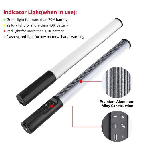 Baghetă LED RGB bicolor cu acumulator, tub alb și panou de control cu LED