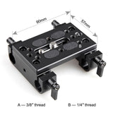 Placă bază neagră cu filete 3/8" și 1/4", cleme duale pentru tije 15 mm