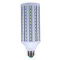 E27 LED bulb with ribbed aluminum body and white base, vertical LED strip design