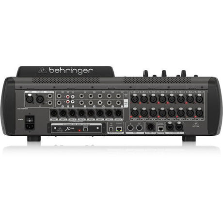 Rear panel of digital mixer with ports, connectors, and input/output labeling