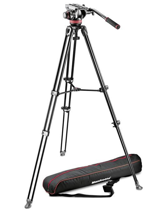 Kit trepied video Manfrotto cu trepied negru și cap video, cu husă
