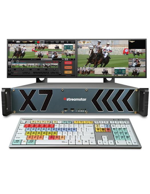 X7 live multicam streaming system with control keyboard and multi-view display