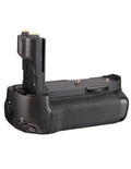 Black battery grip for Canon 7D with side controls and vertical contacts