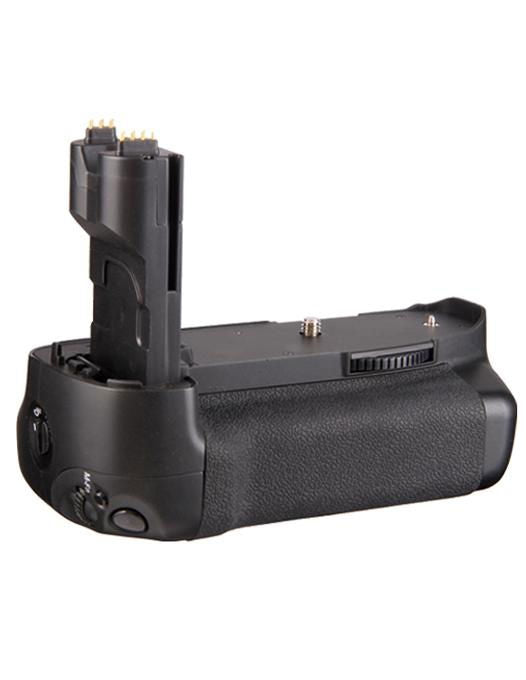 Black camera battery grip for Canon 7D MkII, vertical battery contacts at top