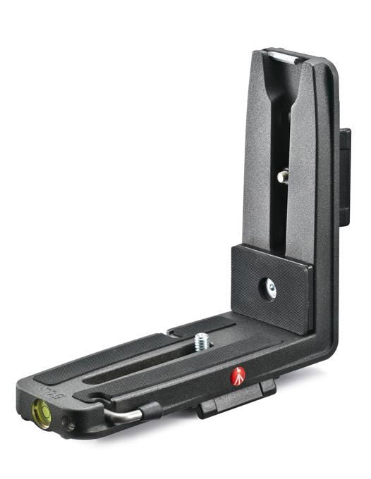 L-bracket mounting device with base plate, screw, and bubble level