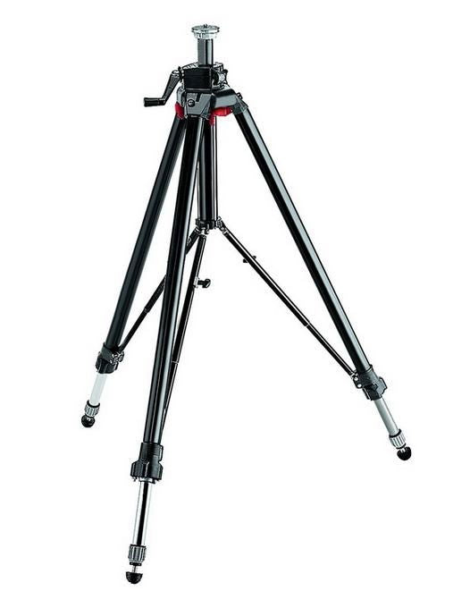 Black studio photo tripod with center column, adjustable legs, and quick-lock feet