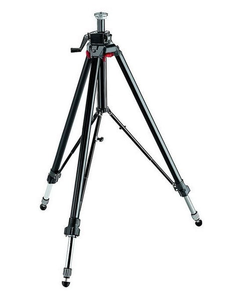 Black studio photo tripod with center column, adjustable legs, and quick-lock feet