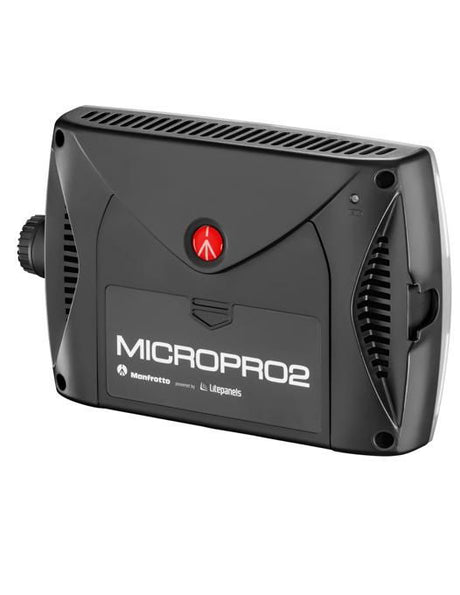 Lampa video LED Manfrotto Micro Pro 24, panou frontal negru cu logo
